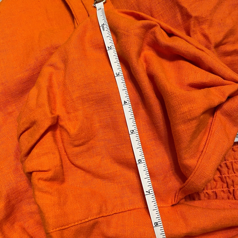 Vibrant Orange Linen Blend Cutout Midi Dress - Picture 16 of 16